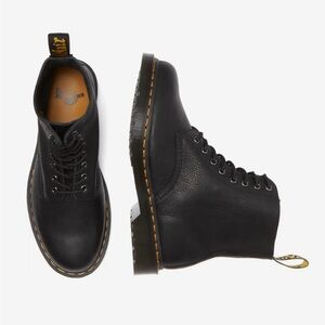 Dr. Martens Black Leather Boots with Yellow Stitching